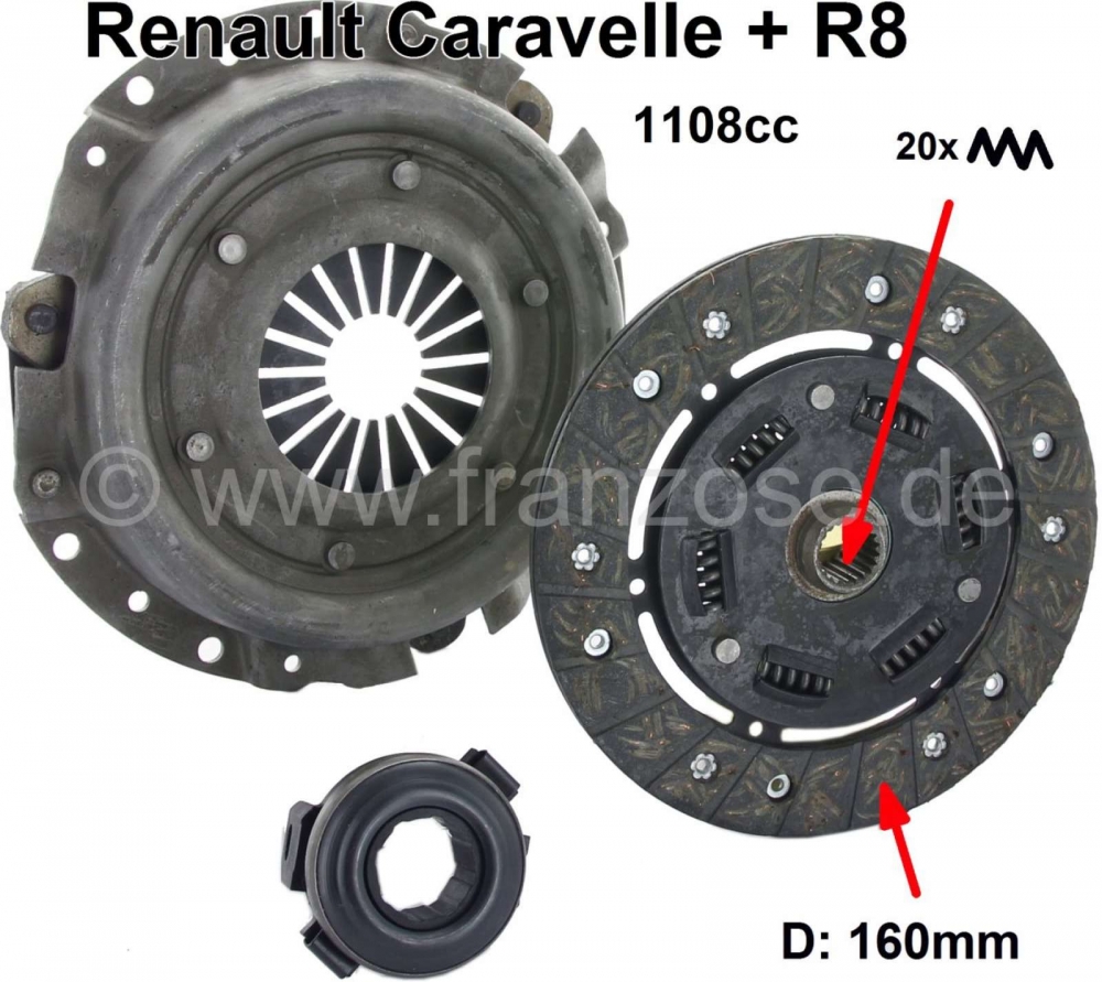 Renault - Complete koppeling. Geschikt voor Renault Caravelle (1108ccm). Renault R8 (1108ccm). Diame