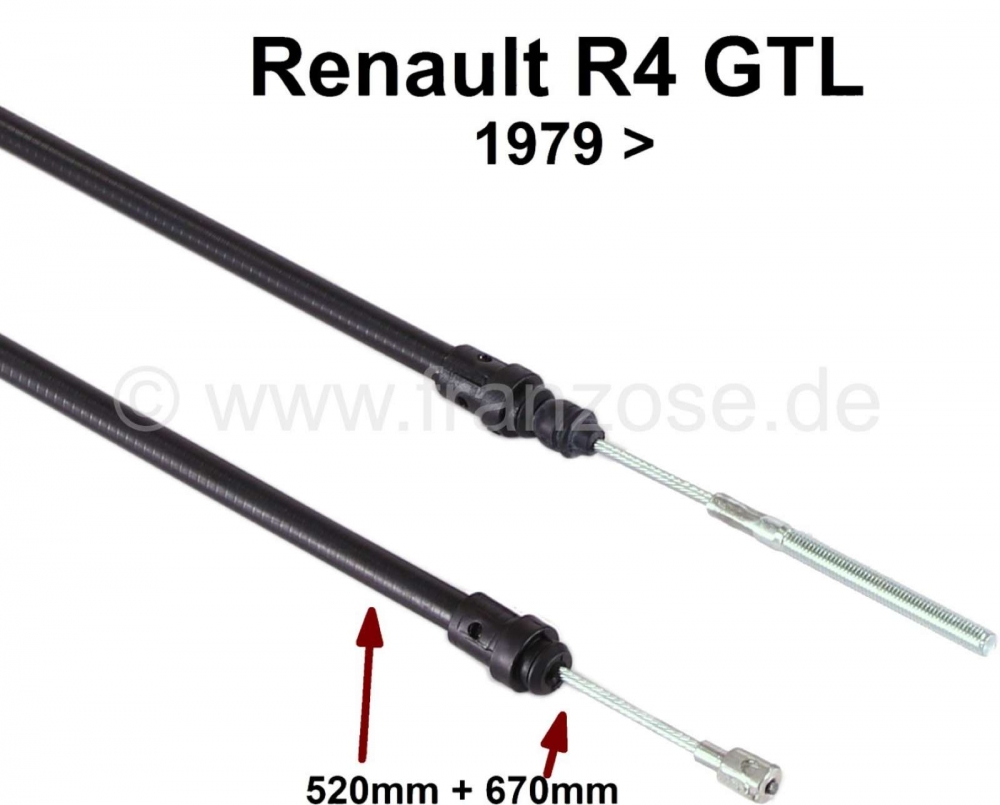 Renault - Koppelingskabel Renault 4 GTL, F6. Geïnstalleerd vanaf bouwjaar 1979. 520mm doorvoer. Tot