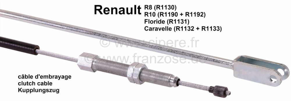 Renault - Koppelingskabel. Geschikt voor Renault R8 (R1130) + R10 (R1190 + R1192). Renault Floride (