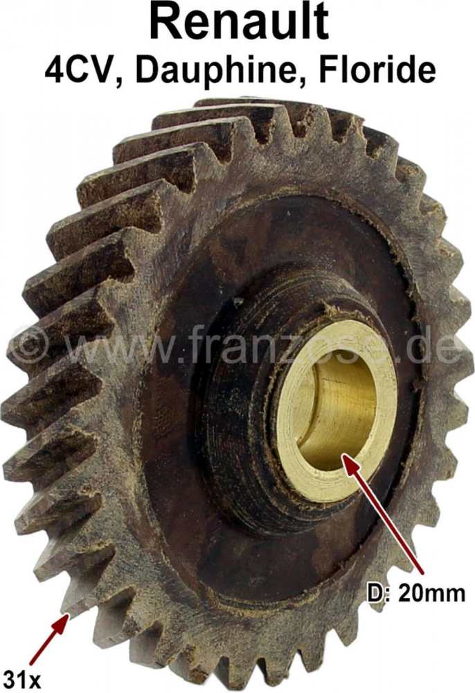 Renault - 4CV/Dauphine/Floride, tandwiel 31 tanden (aluminium). Diameter: 98mm. Binnendiameter: 20mm