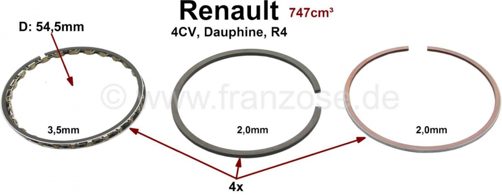 Renault - 4CV/R4, zuigerveren (motor 680), voor 4 zuigers. Geschikt voor Renault R4, van 1963 tot 19