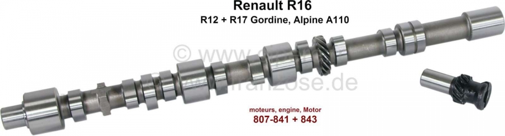 Renault - R16/Alpine, nokkenas met verdeleraandrijving. Voor Renault-motor 807-841 + 843, geschikt v