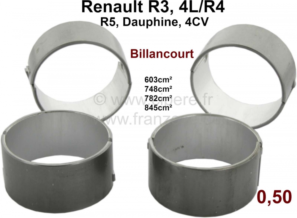Renault - R4/4CV/Dauphine/R5, drijfstanglagerset. Breedte 21,16mm. 2 overmaats (+0,50). Geschikt voo