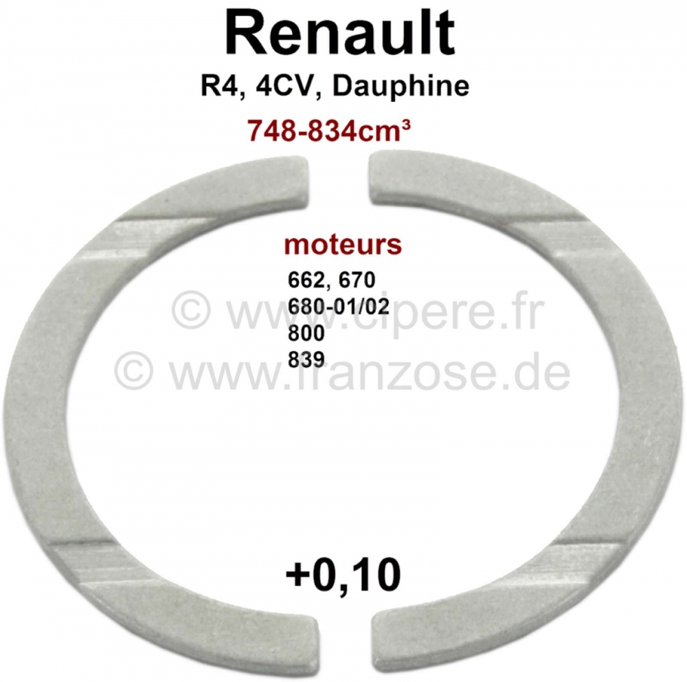 Renault - R4/4CV/Dauphine/R5, krukas drukring (axiale speling), 0,10mm overmaat. Afmeting: Binnendia