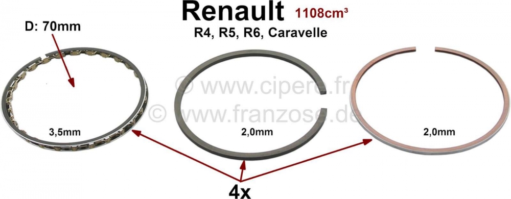 Sonstige-Citroen - R4/R5/R6/Caravelle, zuigerveren (motor 1108cc), voor 1 zuiger. Boring: 70mm. Geschikt voor