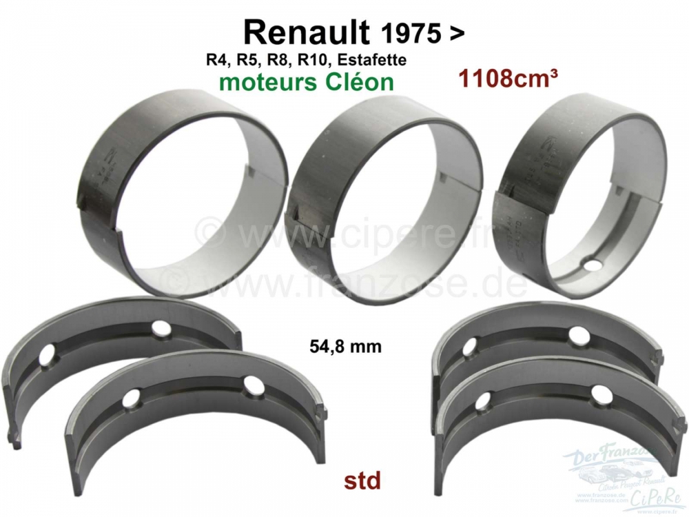 Renault - R4/R5/R8/R10/Estafette, krukaslager (5 lagers, C = Cleon). Voor krukassen met 54,8 mm diam