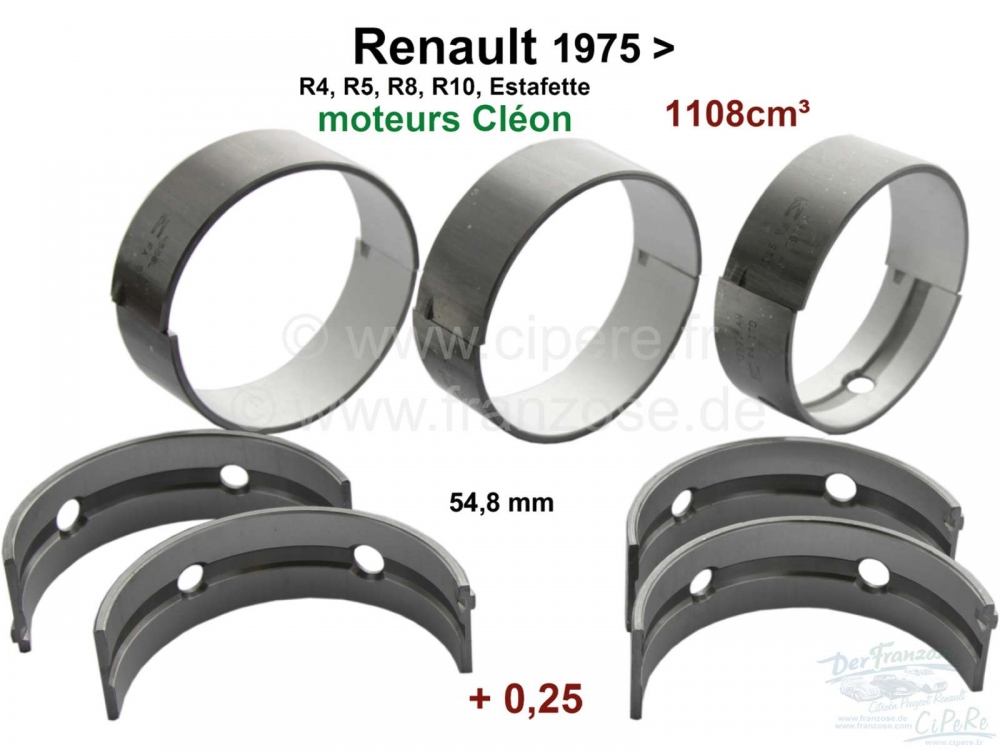 Renault - R4/R5/R8/R10/Estafette, krukaslager (5 lagers, C = Cleon). Voor krukassen met 54,8mm diame