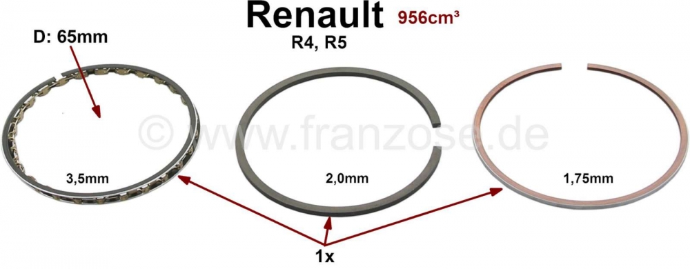 Renault - R4/R5, zuigerveren, voor 1 zuiger. Geschikt voor Renault R4 + R5. Boring: 65.0mm. Cilinder