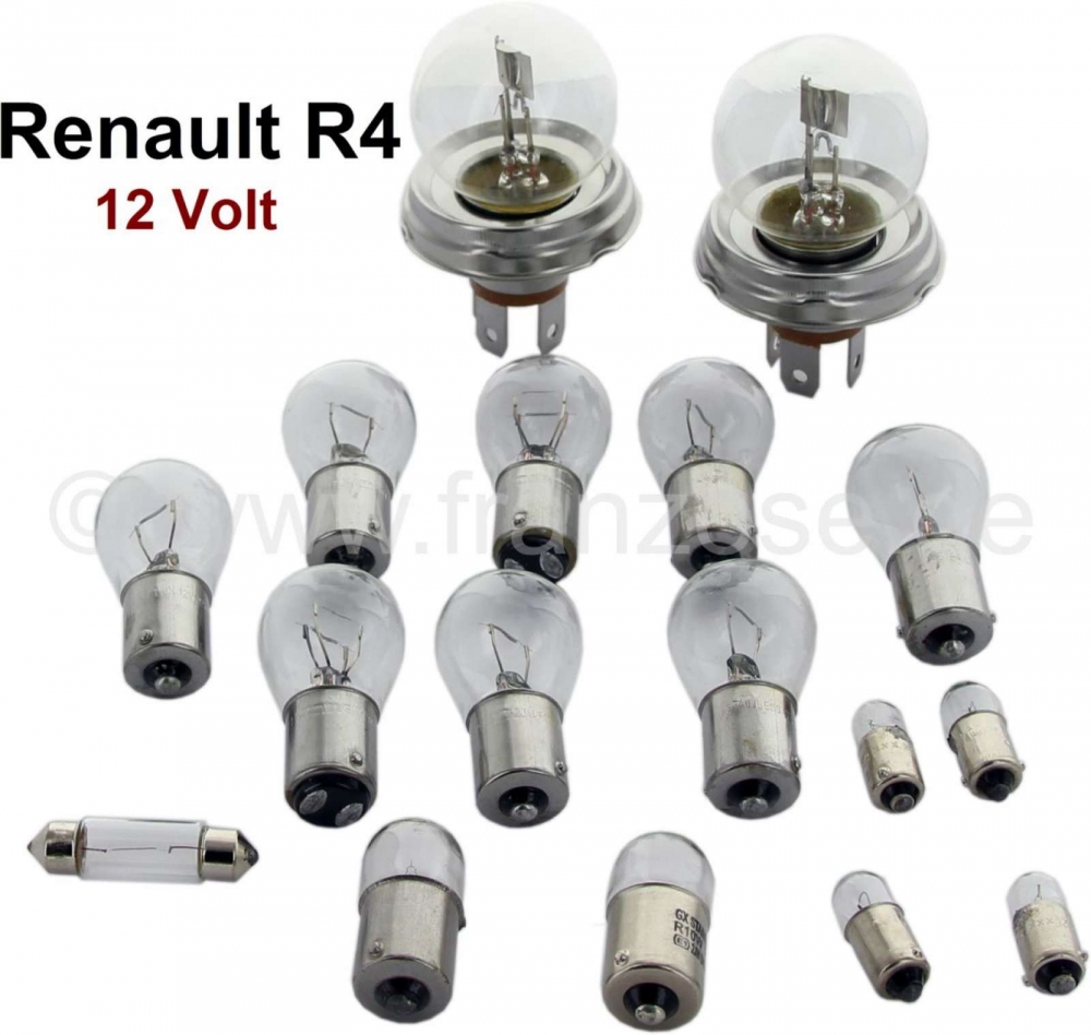 Renault - R4, Bilux lampenset. 12 Volt. Geschikt voor Renault R4 (R1120, R1123, R1126, R2105, R2106,