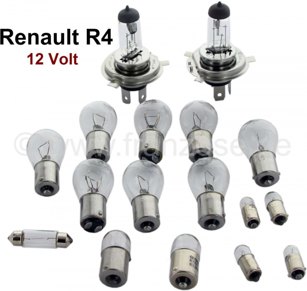 Renault - R4, lampenset H4. 12 Volt. Geschikt voor Renault R4 (R1120, R1123, R1126, R2105, R2106, R2