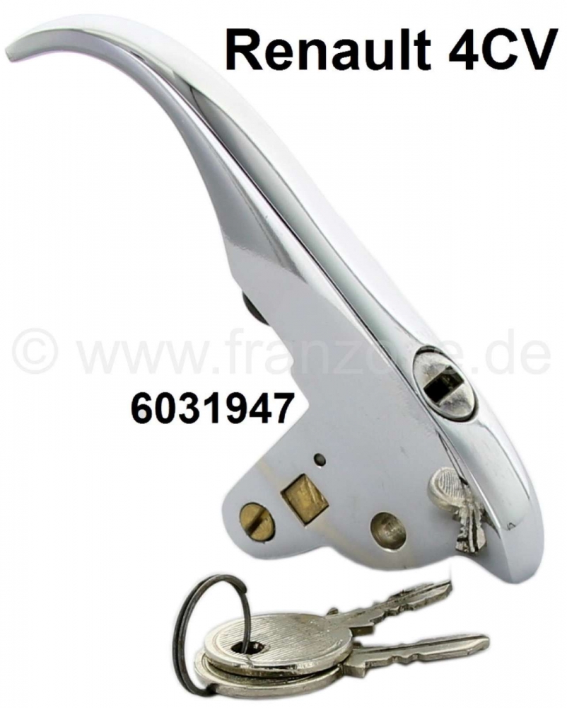 Renault - 4CV, handgreep motorkap (verchroomd), afsluitbaar. Geschikt voor Renault 4CV. Of. Nr. 6031