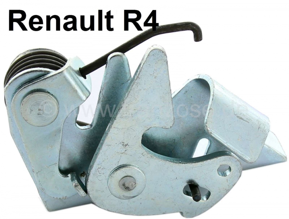Renault - R4, motorkapslot (grendel), 1 versie. De bevestigingsschroeven zitten recht boven elkaar. 