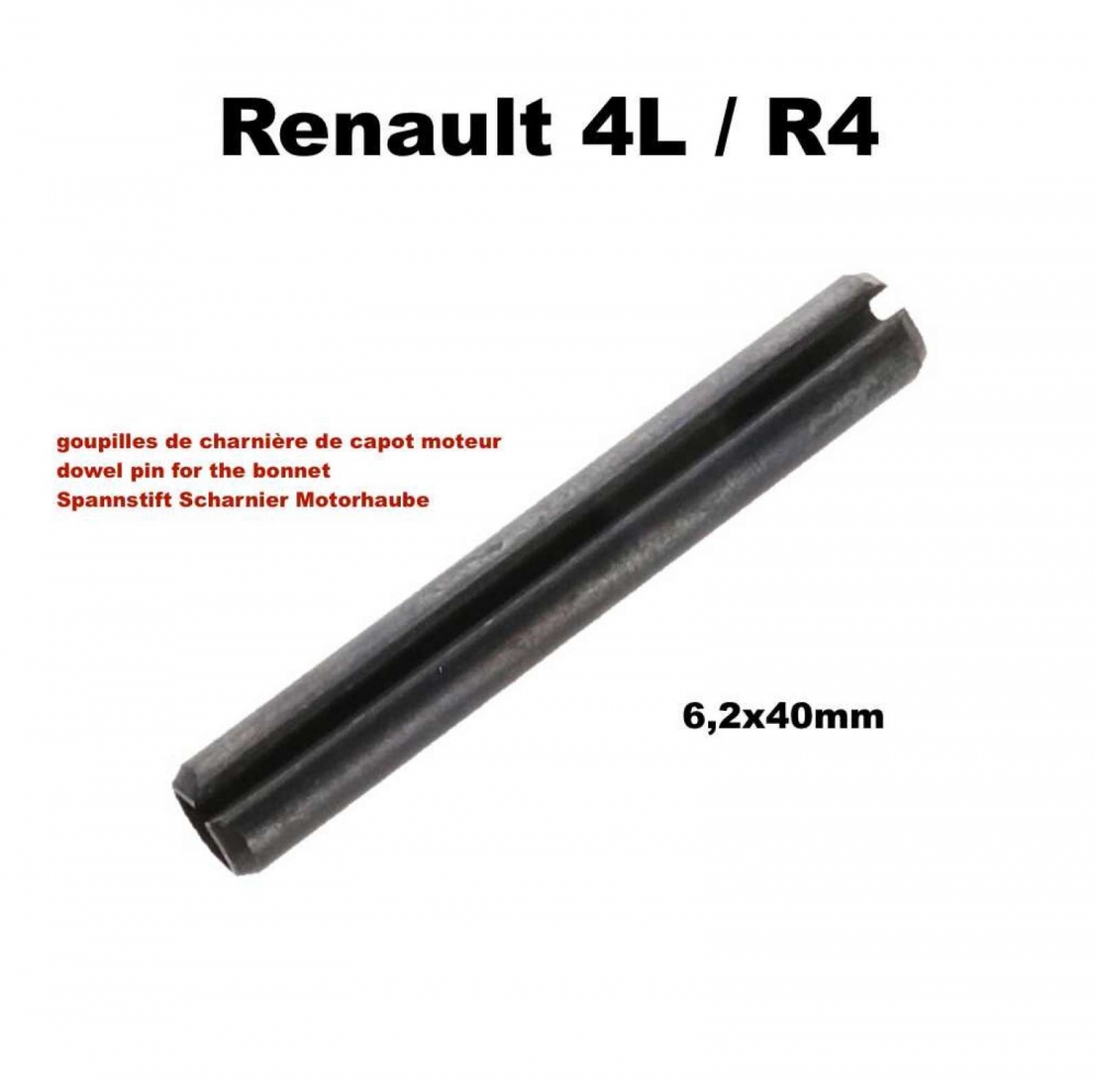 Alle - R4, paspen 6,2x40mm, voor motorkapscharnier. Geschikt voor Renault R4.