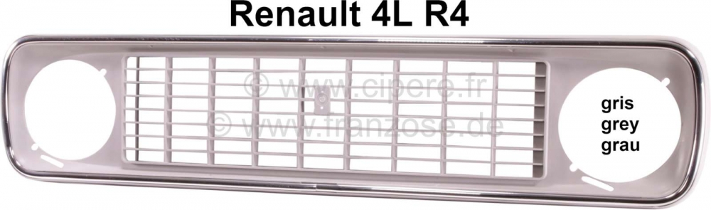 Renault - R4, radiatorrooster, gemaakt van kunststof (met chromen rand rondom). Kleur: grijs. Geschi