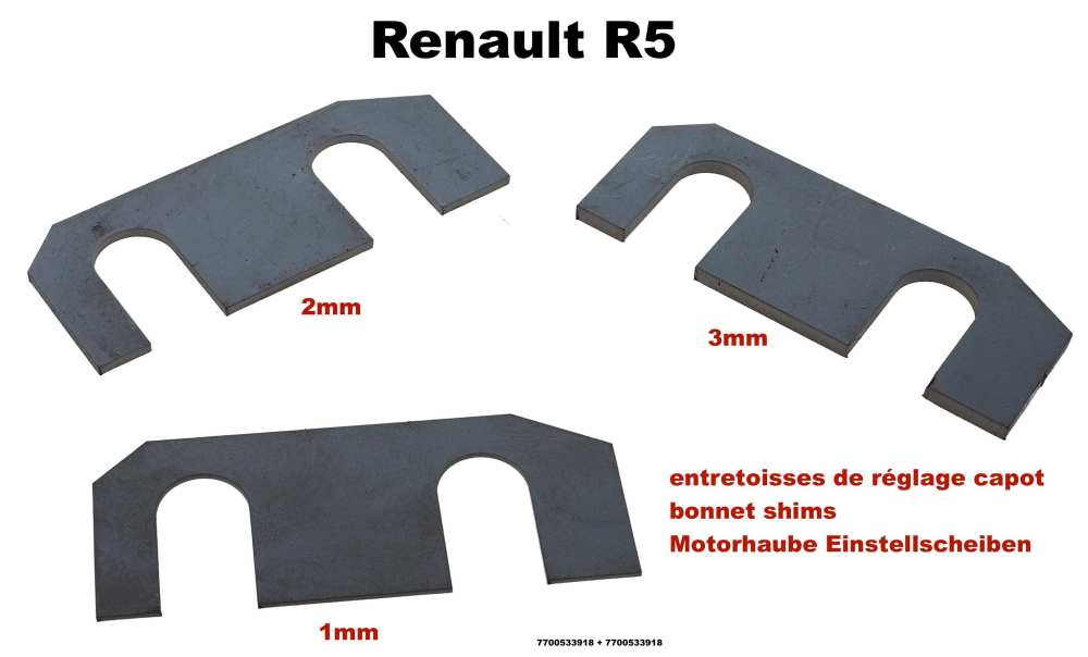 Renault - R5, motorkap vulplaatjes (stelschijven). Geschikt voor alle Renault R5. Deze vulplaatjes w