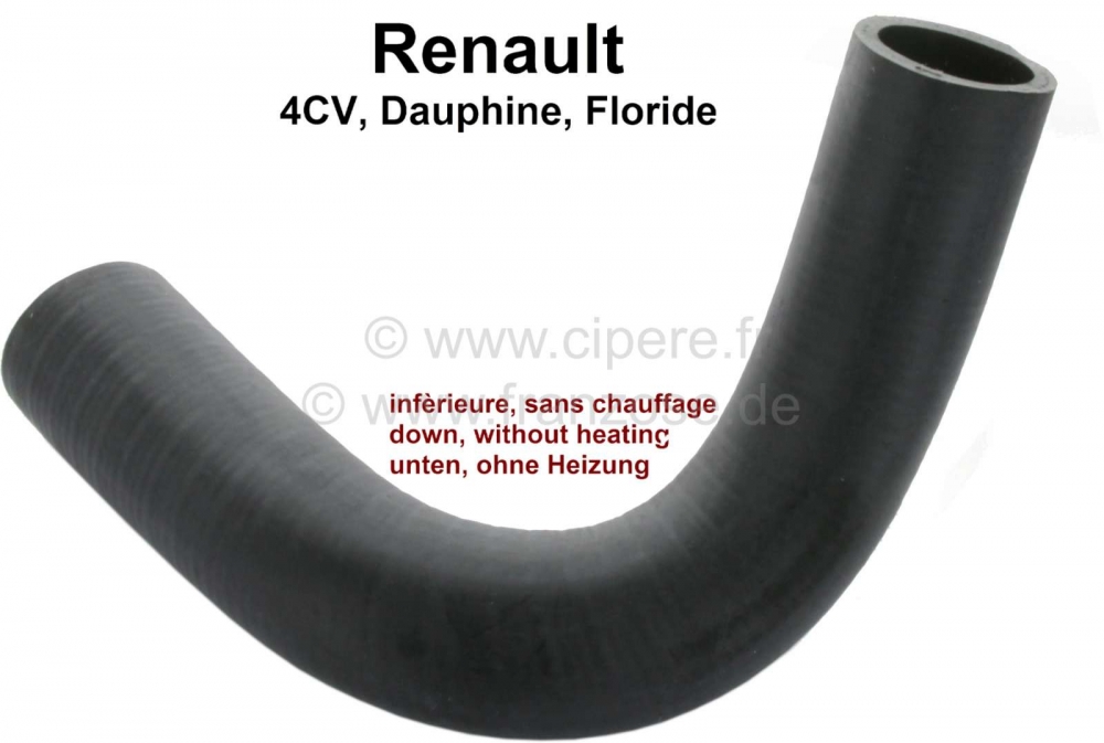 Renault - 4CV/Dauphine/Floride, onderste radiatorslang (zonder verwarming). Geschikt voor Renault 4C