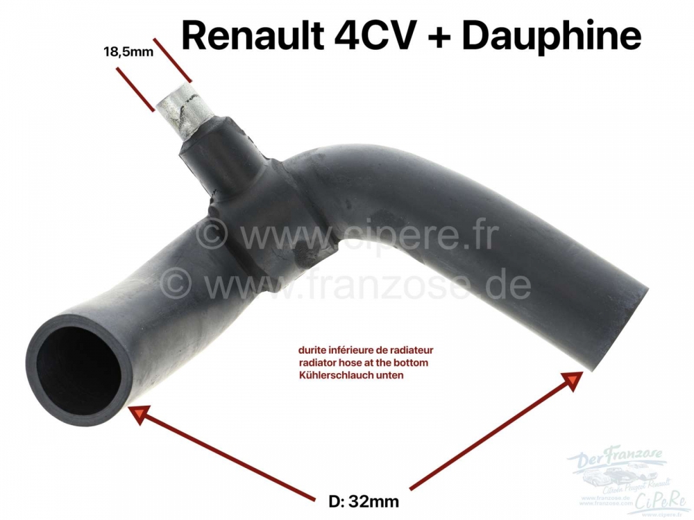 Renault - 4CV/Dauphine, radiatorslang onderaan, met aftakking voor de kachel. Geschikt voor Renault 