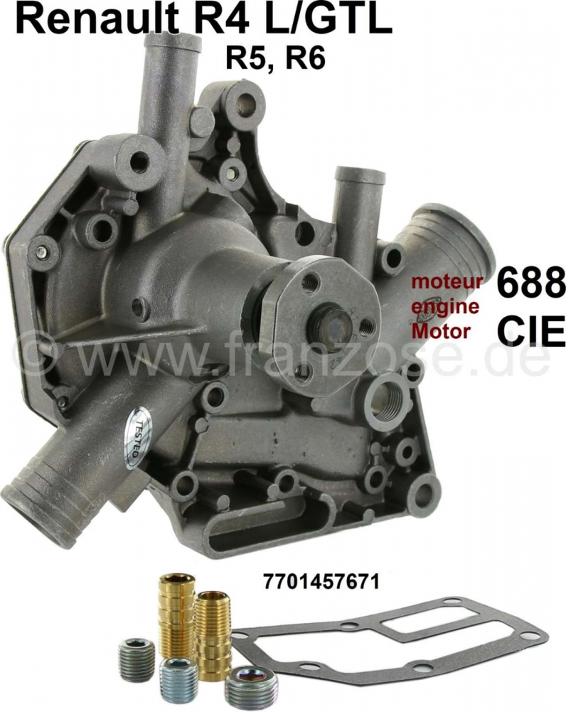 Renault - R4 GTL/R5/R6, Waterpomp Renault R4 GTL / L (1108ccm). Type R1128, motor 688/CIE. Renault R
