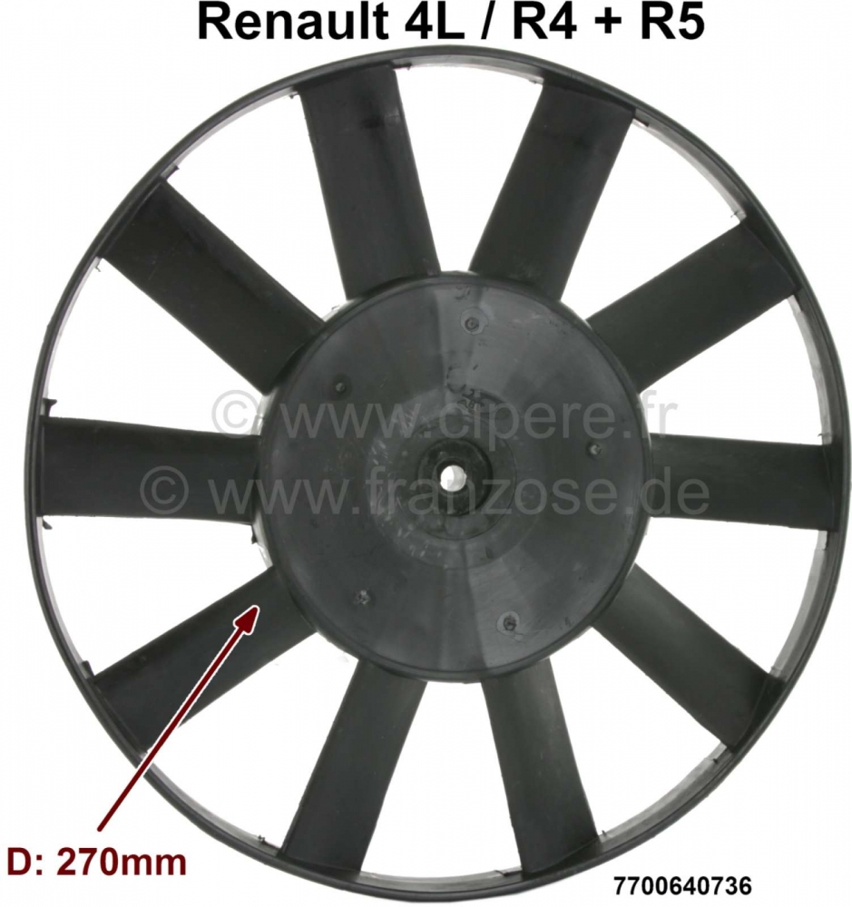 Renault - R4/R5/R16, ventilatorblad radiator 270 mm diameter. 10 bladen. Geschikt voor Renault R4 + 