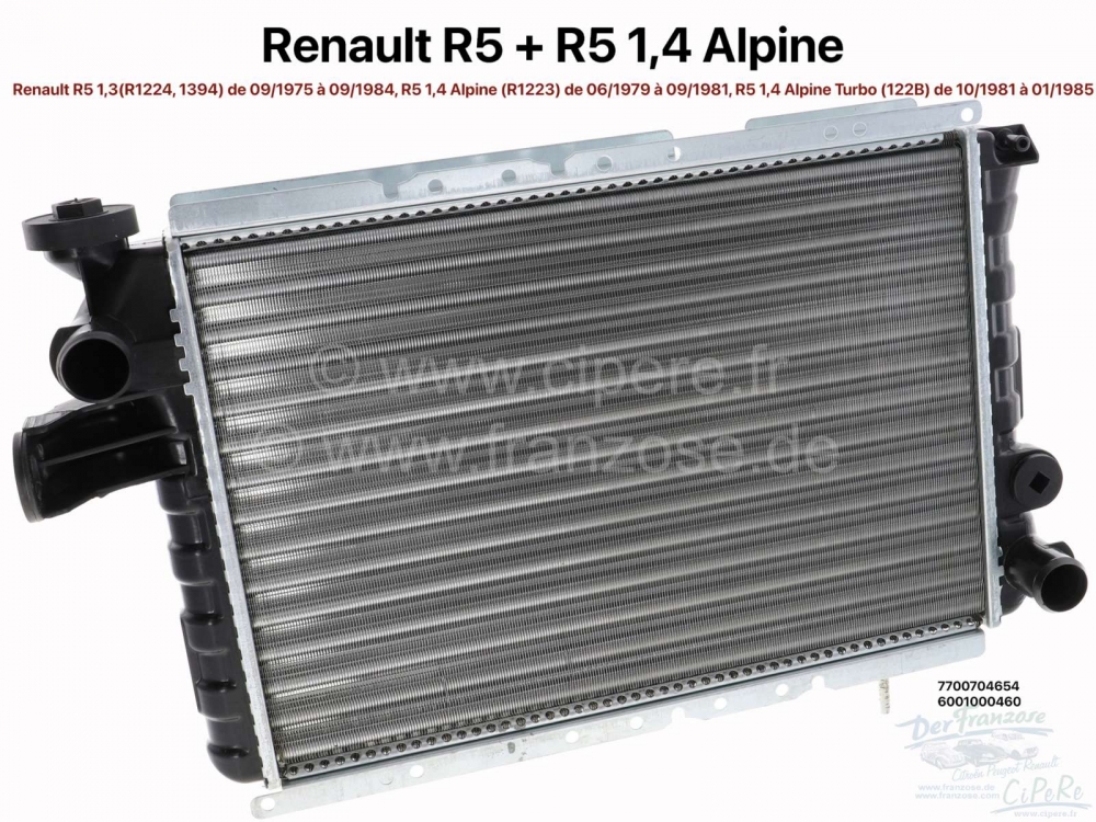 Renault - R5, radiateur voor Renault R5 1,3(R1224, 1394) van bouwjaar 09/1975 tot 09/1984. R5 1,4 Al