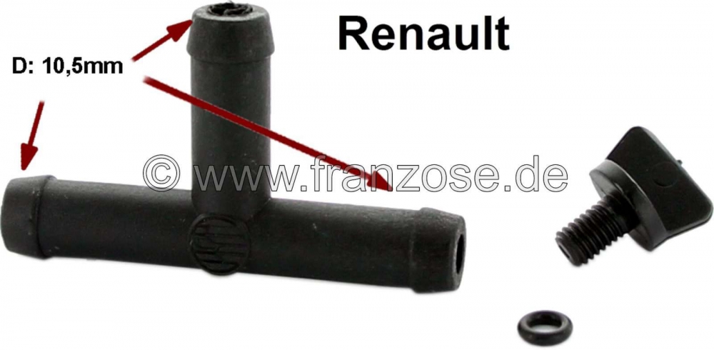 Renault - T-koppeling, voor koelwaterslang. Geschikt voor Renault R4, R5, R16, Estafette. Buitendiam
