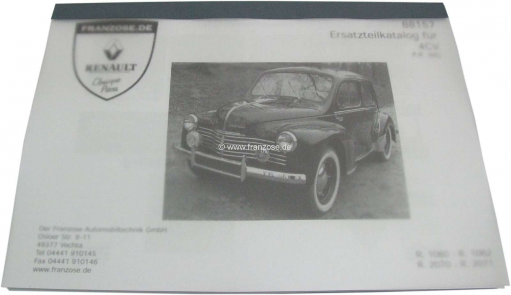Peugeot - Onderdelencatalogus, herdruk. Geschikt voor Renault 4CV, R1060, R1062, R2070, R2071. Ca. 5