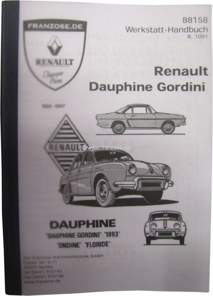 Renault - Onderdelencatalogus, herdruk. Geschikt voor Renault Dauphine Gordini, R1091. 363 pagina's.