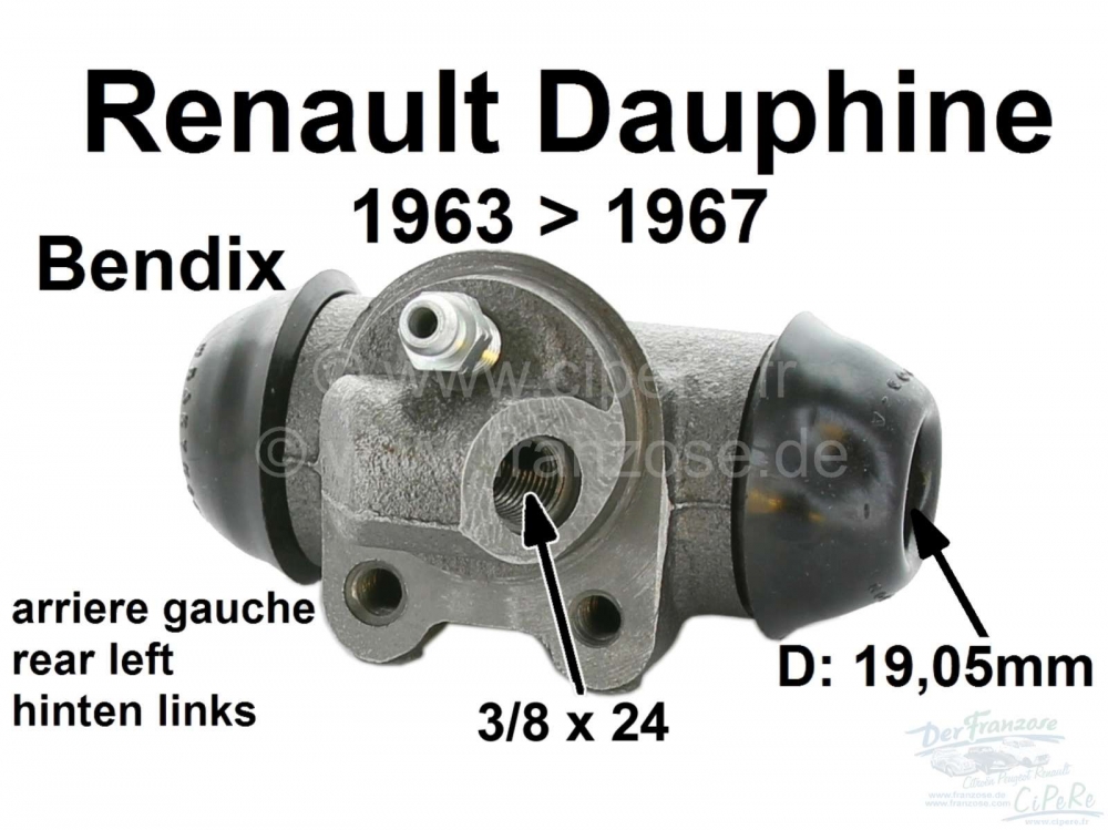 Renault - Dauphine, remcilinder linker achterwiel. Remsysteem: Bendix. Geschikt voor Renault Dauphin