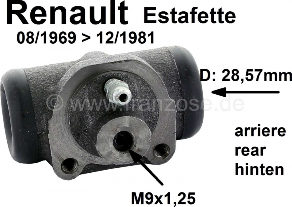Renault - Estafette, remcilinder achterwiel (past links + rechts). Zuiger diameter: 28.57mm. Geschik