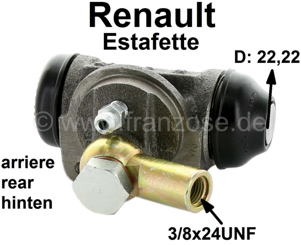 Renault - Estafette, remcilinder rechter achterwiel. Zuiger diameter: 22,22mm. Geschikt voor Renault