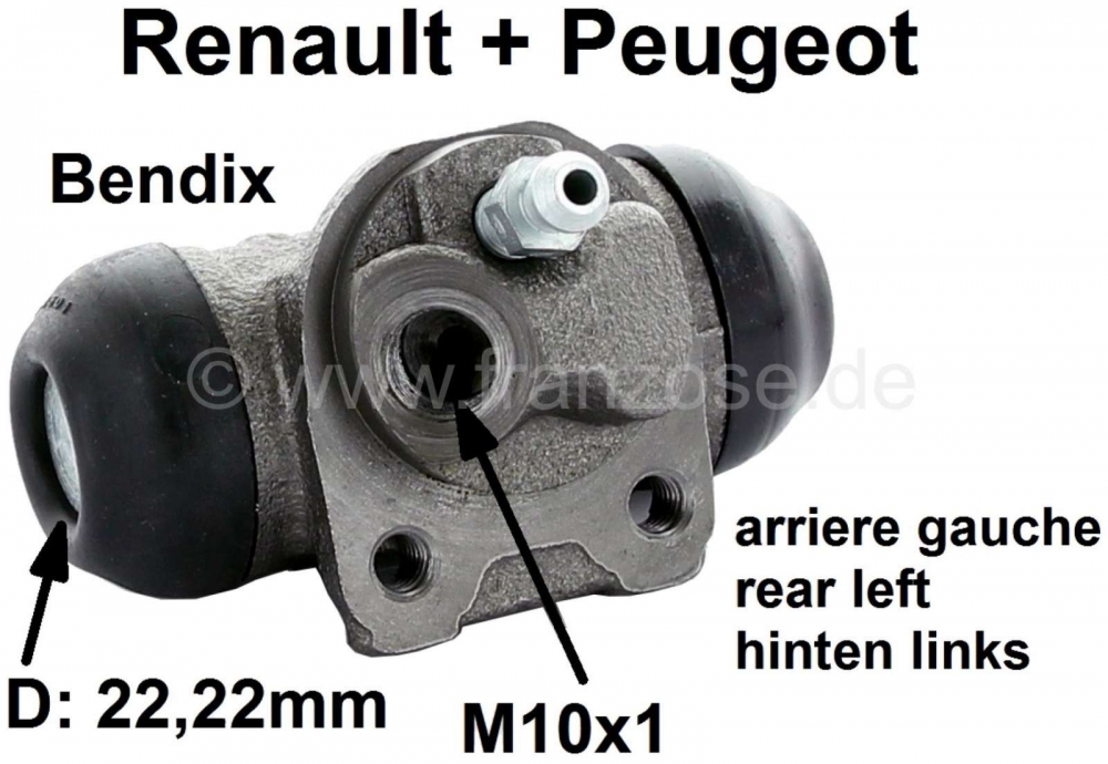 Sonstige-Citroen - Remcilinder linker achterwiel. Bendix remsysteem. Zuiger diameter: 22.22mm. Aansluiting re