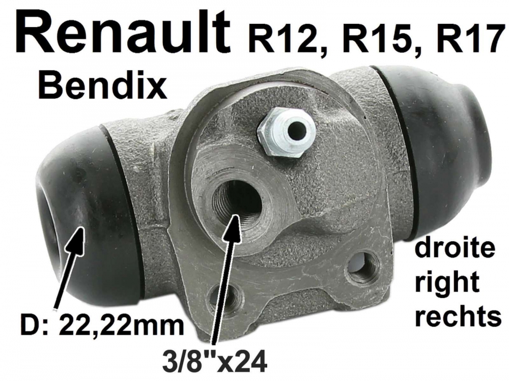 Renault - R12/R15/R17, remcilinder rechtsachter. Bendix systeem. Geschikt voor Renault R12 (1.3 + 1.