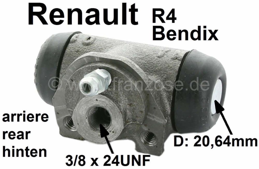 Renault - R4, remcilinder achterwiel. Montage links + rechts. Remsysteem: Bendix. Geschikt voor Rena