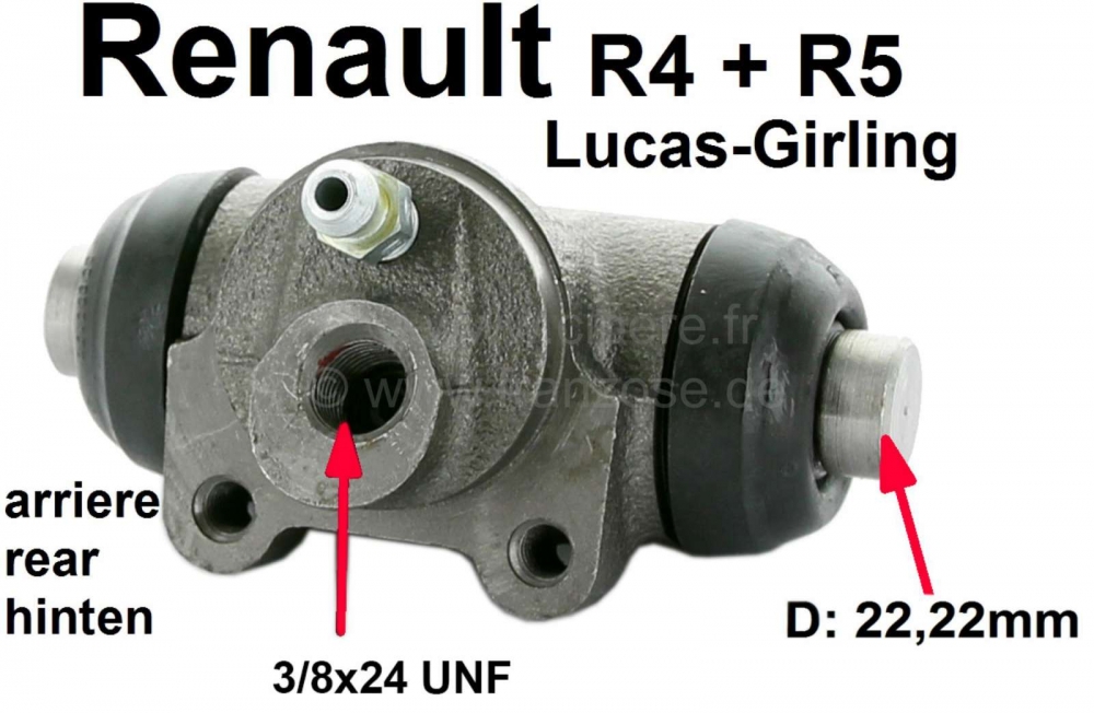 Renault - R4/R5, remcilinder achterwiel. Montage links + rechts. Remsysteem: Lucas-Girling. Geschikt