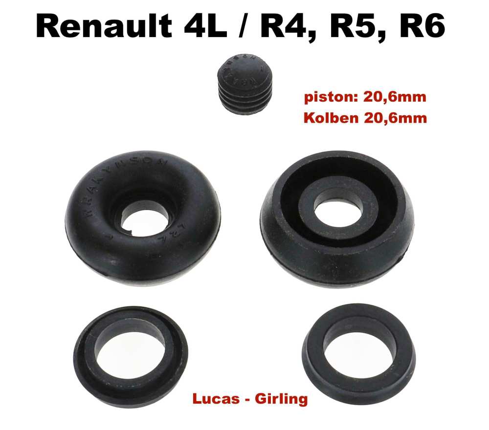 Alle - R4/R5/R6, wielremcilinder afdichtingsset, achter. Voor zuigerdiameter: 20,6 mm. Remsysteem