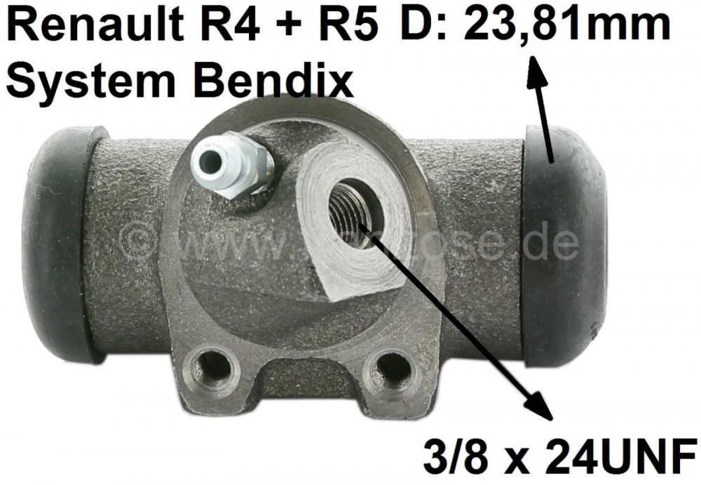 Renault - R4/R5, wielremcilinder, linksvoor. Remsysteem: Bendix. Geschikt voor Renault R4 (R1123, R1