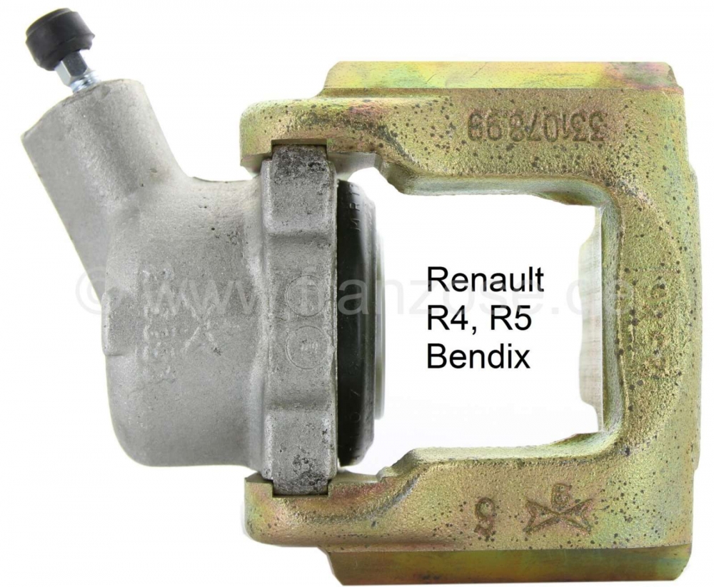 Renault - R4/R5, remklauw Renault R4, R5, rechtsvoor. Bendix systeem, (nieuw onderdeel). Oud onderde
