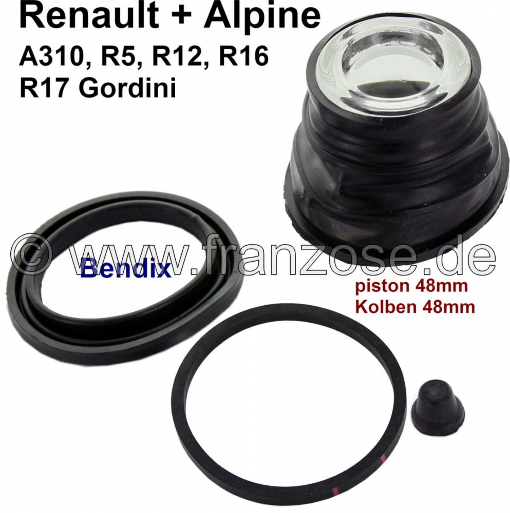 Renault - R5/R12/R16/R17/Alpine A310, remklauwafdichtingsset voorrem. Alleen rubbers. Geschikt voor 