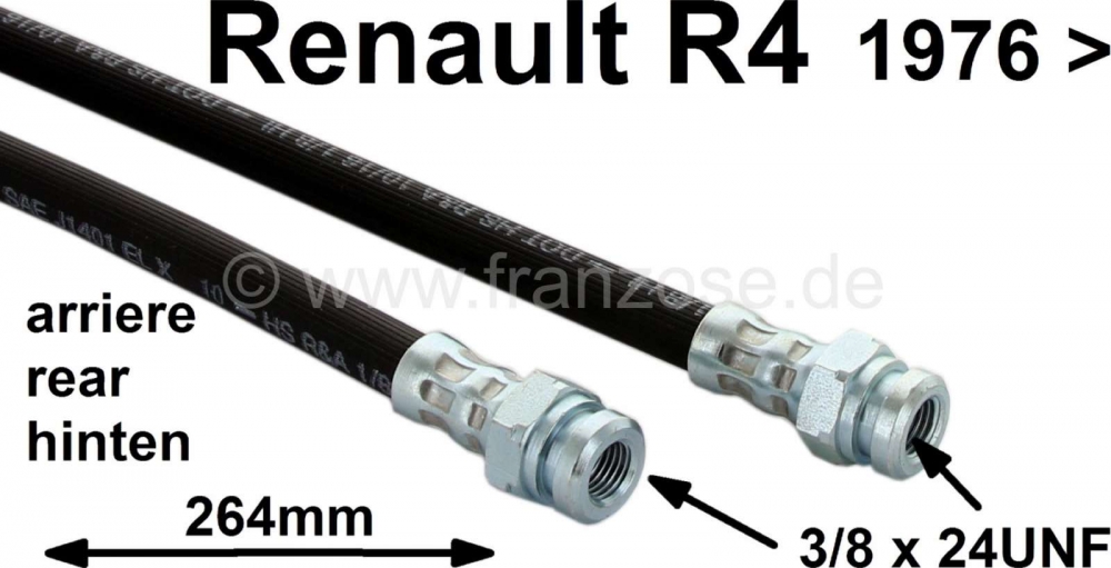 Renault - R4, remslang achter. Geschikt voor Renault R4, vanaf modeljaar 1976. lengte: 264mm. Schroe