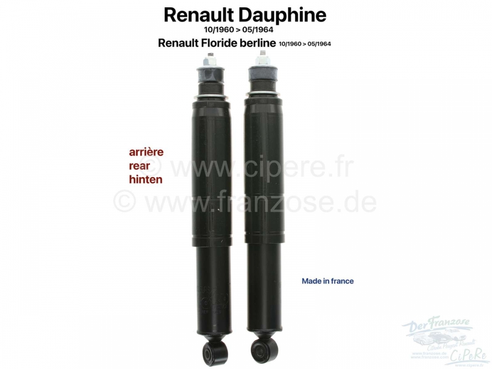 Renault - Dauphine/Floride, achterschokbreker (2 stuks). Geschikt voor Renault Dauphine + Dauphine G