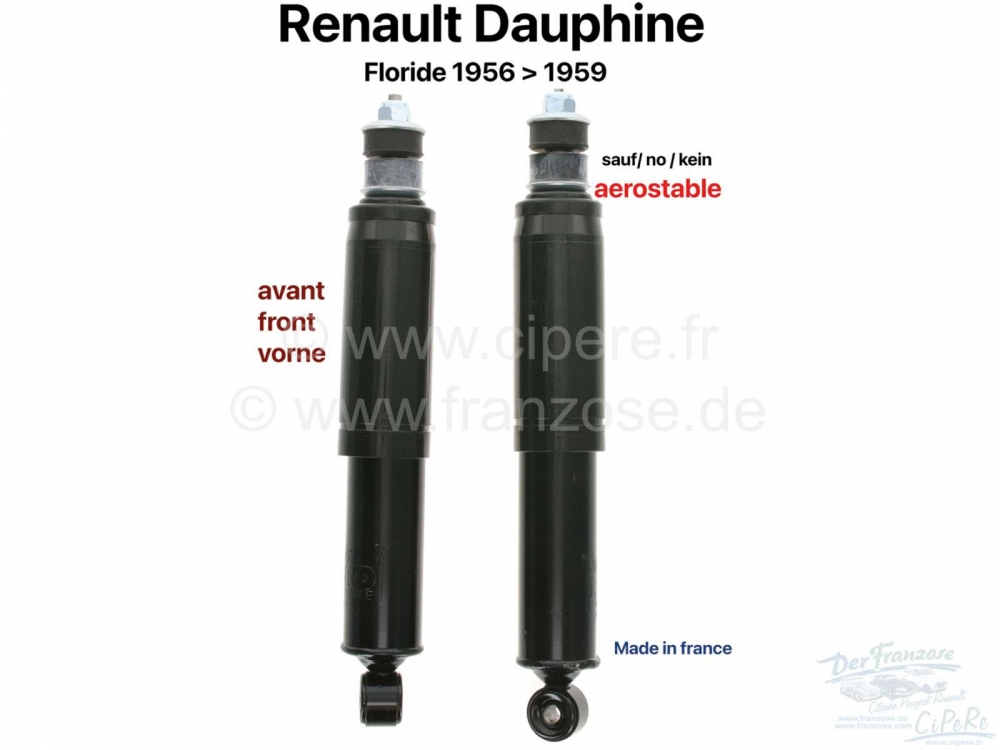 Renault - Dauphine/Floride, voorste schokdemper (2 stuks). Geschikt voor Renault Dauphine + Dauphine