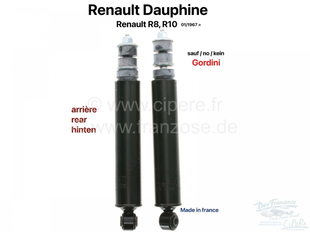 Renault - Dauphine/R8/R10, achterschokbreker (2 stuks). Geschikt voor Renault Dauphine, behalve Gord