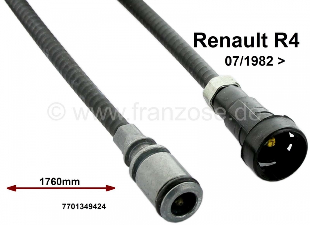 Renault - Snelheidsmeterkabel 1760mm lang. Geschikt voor Renault R4, vanaf bouwjaar 07/1982. Ingekap