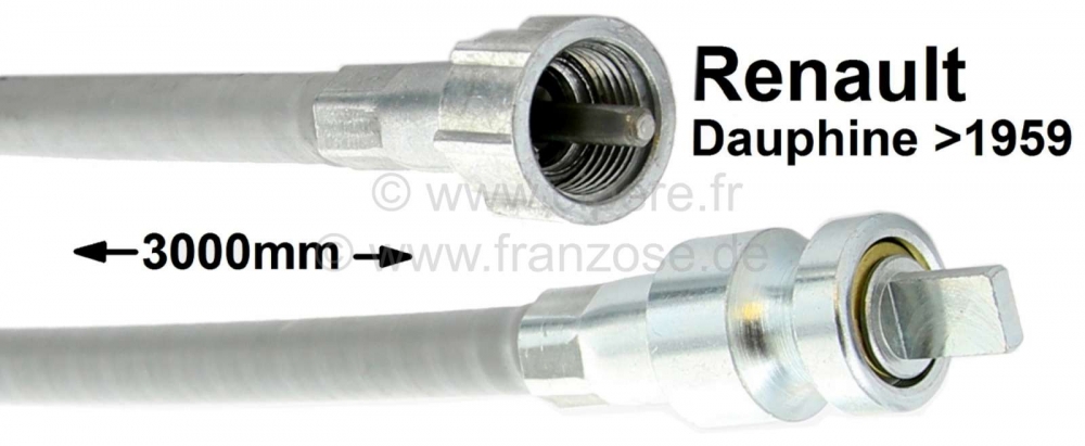 Renault - Snelheidsmeterkabel, 3000mm lang. Geschikt voor Renault Dauphine, tot 1959.