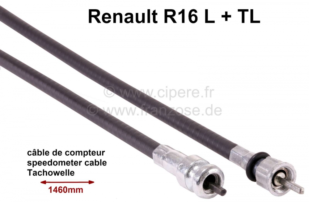 Renault - Snelheidsmeterkabel. Lengte: 1460 mm. Geschikt voor Renault R16 L + TL.
