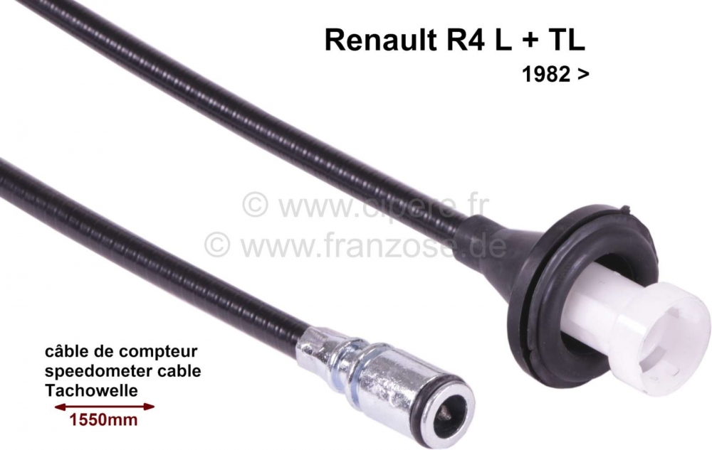 Renault - Snelheidsmeterkabel. Lengte: 1550 mm. Geschikt voor Renault R4 L + TL, vanaf modeljaar 198