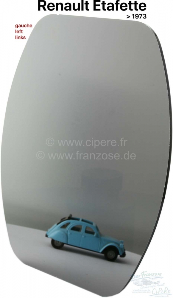 Renault - Estafette, spiegelglas links. Geschikt voor Renault Estafette type 1, tot modeljaar 1973, 