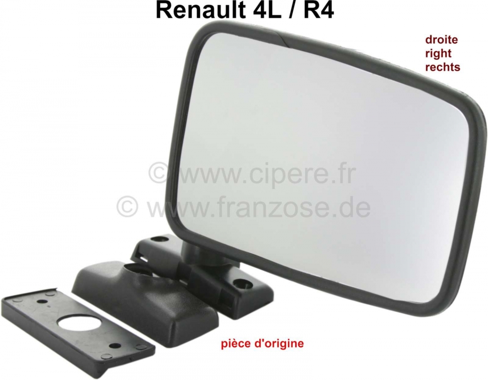 Renault - R4, spiegel rechts (kunststof behuizing, zwart). Geschikt voor Renault R4, laatste versie.