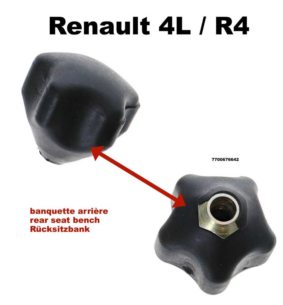 Renault - R4, knop (handwiel) voor het verstellen van de rugleuning van de achterbank. Geschikt voor