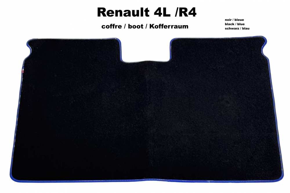 Renault - R4, Renault R4 kofferbakmat. Zwart velours, blauwe rand. Past bij onze mattenset 88113.